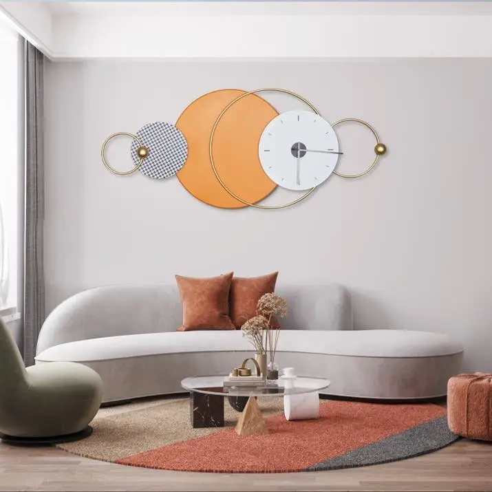 Sleek Horizon Contemporary Metal Wall Clock in Striking Orange and Gold - Image 3