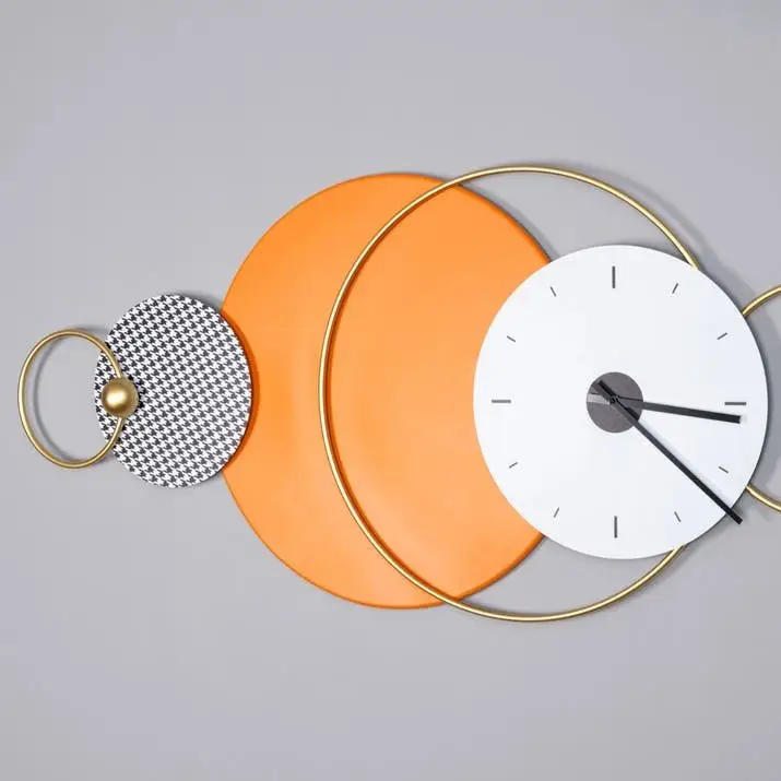 Sleek Horizon Contemporary Metal Wall Clock in Striking Orange and Gold - Image 8