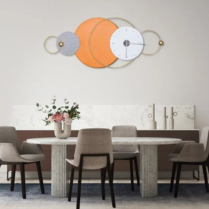 Sleek Horizon Contemporary Metal Wall Clock in Striking Orange and Gold - Image 7