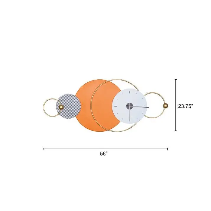 Sleek Horizon Contemporary Metal Wall Clock in Striking Orange and Gold - Image 9