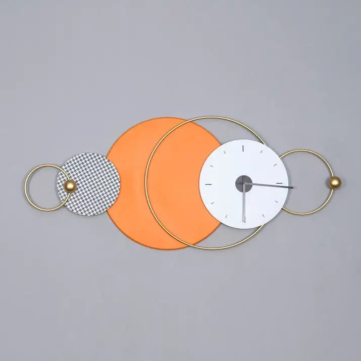 Sleek Horizon Contemporary Metal Wall Clock in Striking Orange and Gold - Image 2