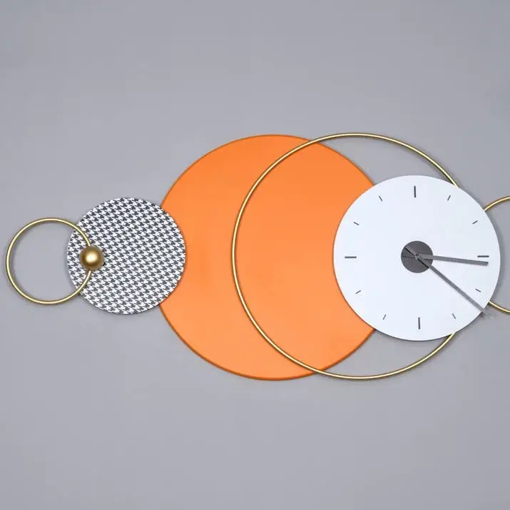 Sleek Horizon Contemporary Metal Wall Clock in Striking Orange and Gold - Image 6