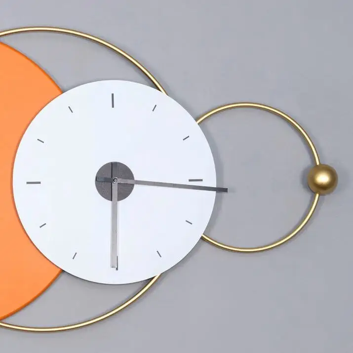 Sleek Horizon Contemporary Metal Wall Clock in Striking Orange and Gold - Image 5
