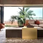 Sleek Elegance Contemporary Coffee Table: Stainless Steel and Leather Finish