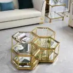 Doris High quality set of 4 coffee table stainless steel frame glass top - Image 2