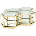 Doris High quality set of 4 coffee table stainless steel frame glass top - Image 4