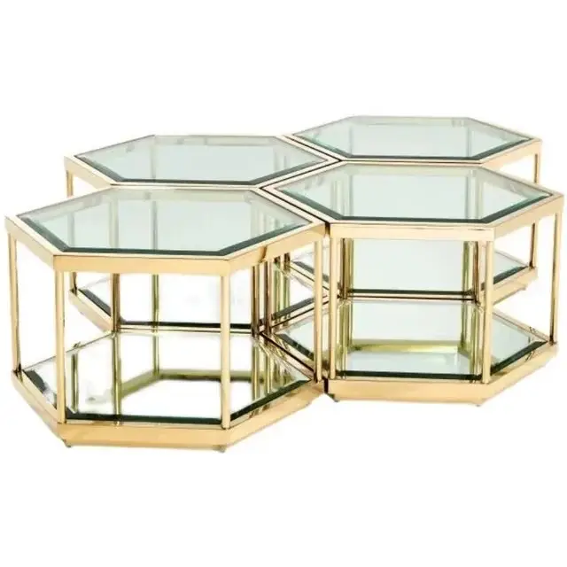 Doris High quality set of 4 coffee table stainless steel frame glass top - Image 4