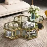Doris High quality set of 4 coffee table stainless steel frame glass top