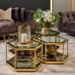 Doris High quality set of 4 coffee table stainless steel frame glass top - Image 6