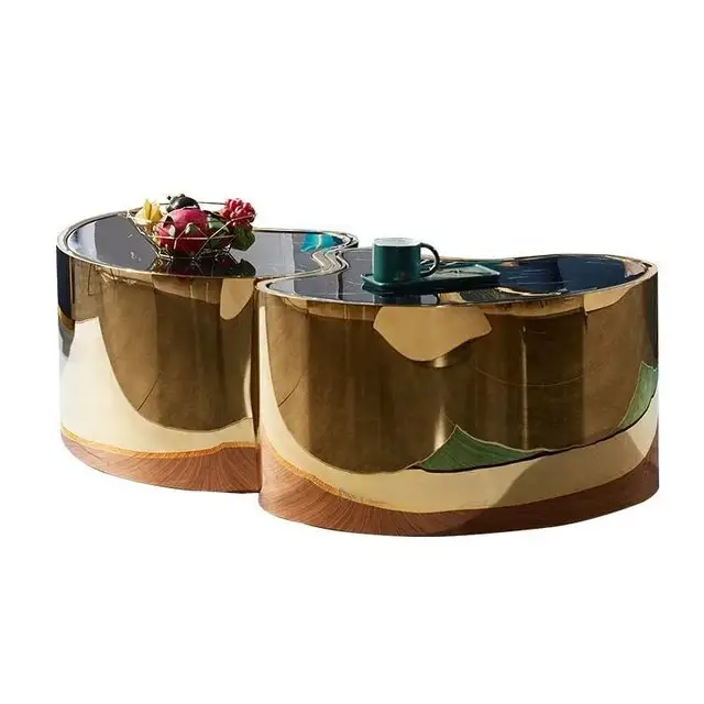 Molecule Nesting Gold Steel With Glass Top Coffee Table - Image 2