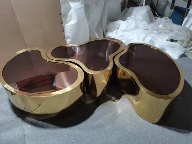Molecule Nesting Gold Steel With Glass Top Coffee Table - Image 3