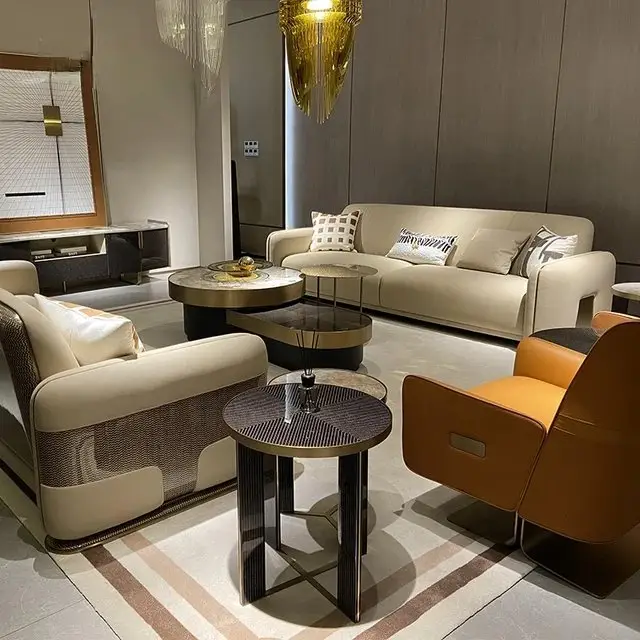 1000053498.jpg Panecea Luxurious Suede leather Sofa: Elegant 5-Seater Living Room Set - Image 1