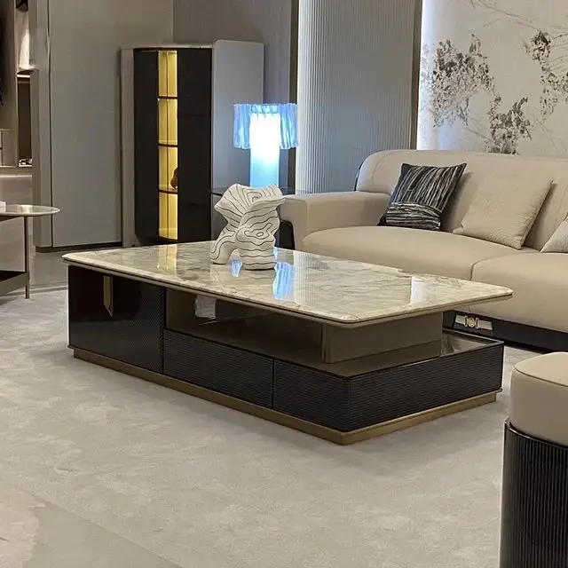 1000053617-1.jpg Pluto Luxe Modern Style Italian Marble Top and Gold Finish Coffee Table - Image 1