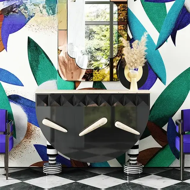 Chicago dreams Tribal Artwork Console Table With Marble Top - Image 2