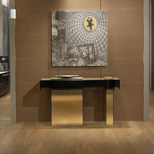 1000053821.jpg Sawanna Gold Legs Acrylic top Console Table - Image 1