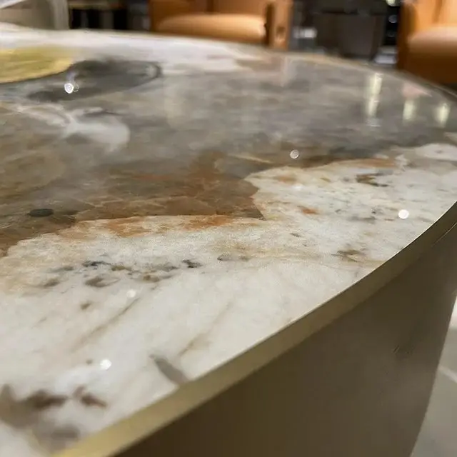 Saturn Luxe Modern Style Italian Marble Top and Gold Finish Coffee Table - Image 4