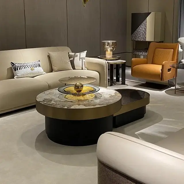 Saturn Luxe Modern Style Italian Marble Top and Gold Finish Coffee Table - Image 5