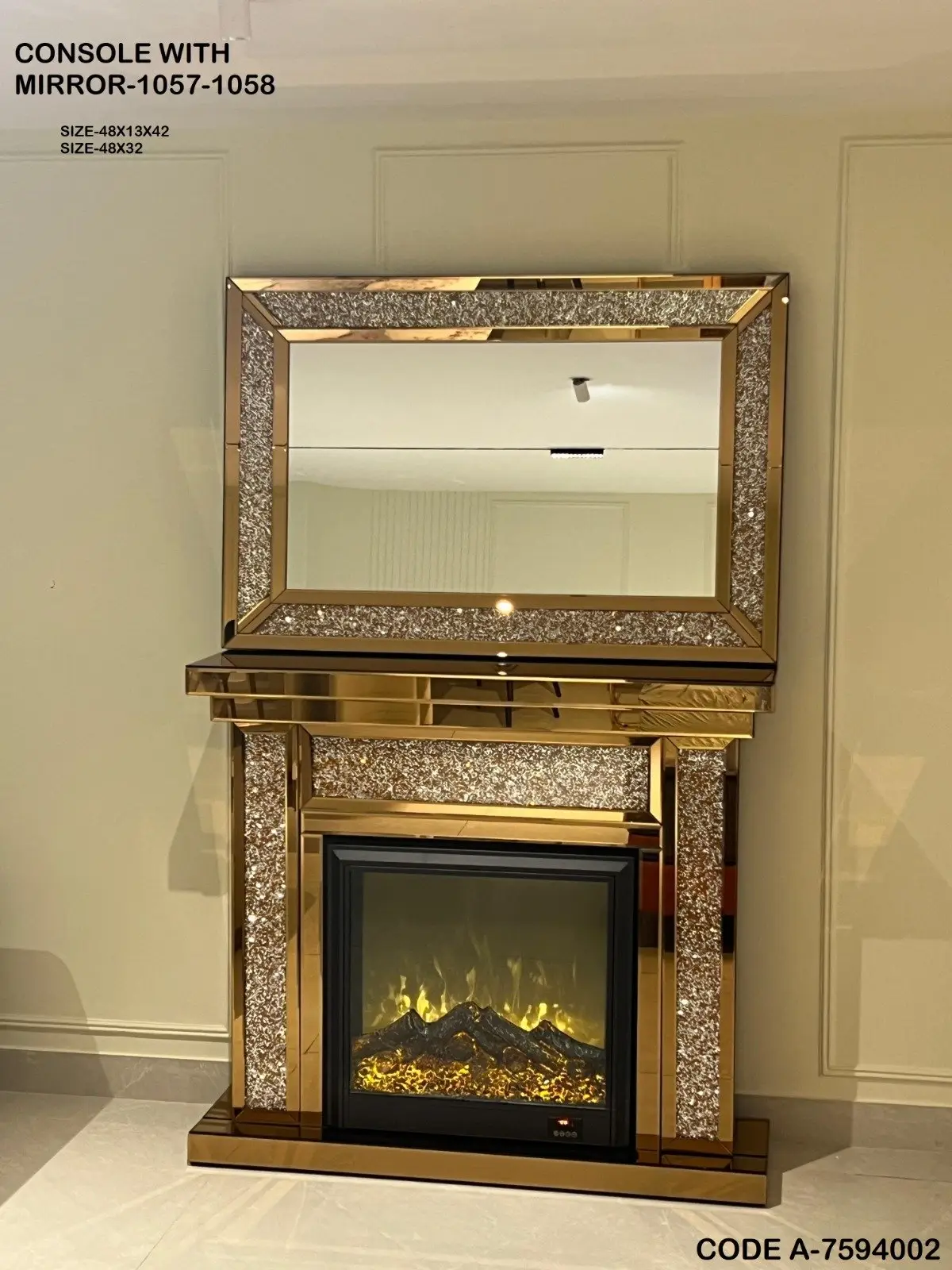 1000055774.jpg Cozfire Luxurious Gold Wall Mirror - Elegant Fireplace - Image 1