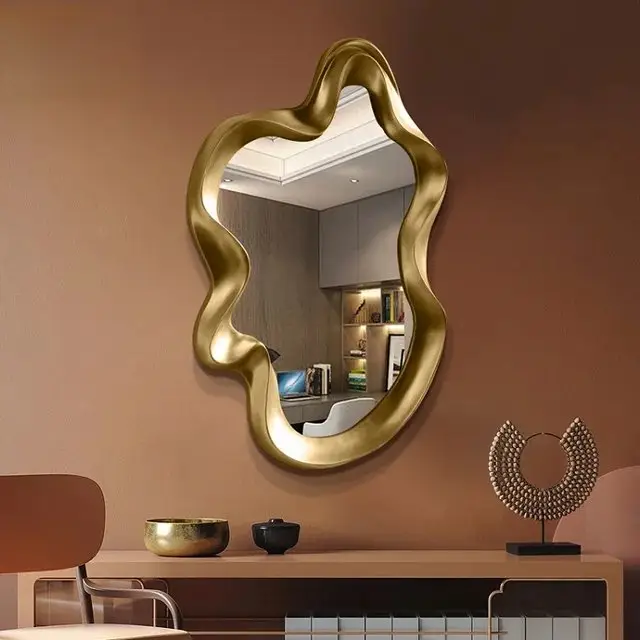 Asymmetrical Luxurious Elegant Gold Wall Mirror - Image 1