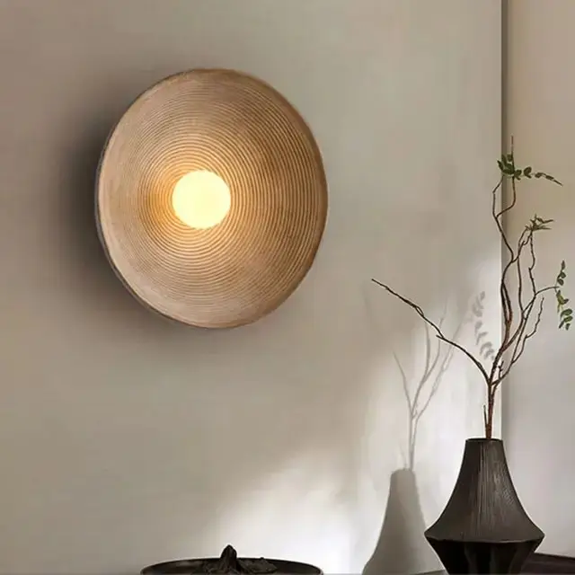Retro Japanese Style Circle Wall Lamp, Round Striped Light Plate Led Wall Lamp - Image 4
