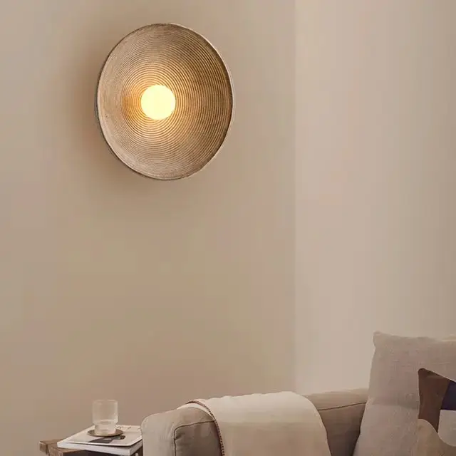 Retro Japanese Style Circle Wall Lamp, Round Striped Light Plate Led Wall Lamp - Image 2