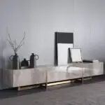 Merissa TV Cabinet Stainless Steel Golden Leg + Faux Marble Top