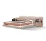 Miraj pink Contemporary Minimalist style Velvet Upholstered King Size Bed Low Profile - Image 2