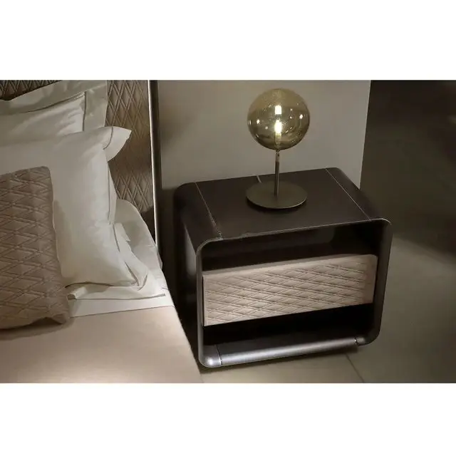 FerraD Leatherette Sheesham wood Contemporary Bed Side Table Pair - Stylish & Functional - Image 4