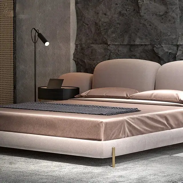 1000057023.jpg Miraj pink Contemporary Minimalist style Velvet Upholstered King Size Bed Low Profile - Image 1