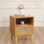 Arial Sheesham wood Cane Contemporary Bed Side Table Pair - Image 2