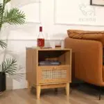 Arial Sheesham wood Cane Contemporary Bed Side Table Pair - Image 5