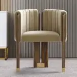 Bristol Stainless Steel and Golden Leg Dining Table and 6 chairs Set - Image 4