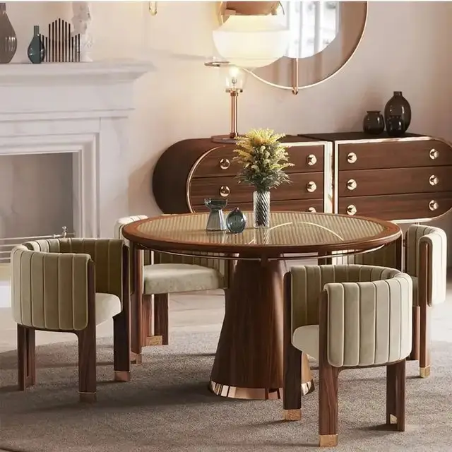 Bristol Stainless Steel and Golden Leg Dining Table and 6 chairs Set - Image 1
