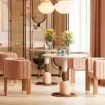 Bristol Stainless Steel and Golden Leg Dining Table and 6 chairs Set - Image 6