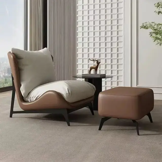 1000061672.jpg LuxeComfort Contemporary Leatherette Leisure Chair with Ottoman - Ultimate Relaxation - Image 1