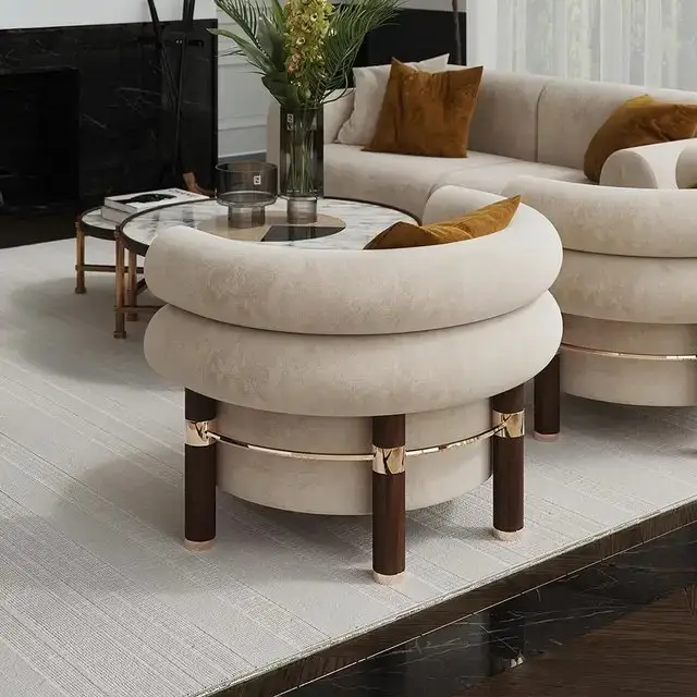 1000062593.jpg Nordic Style round Sofa Chair with Wood Leg | Premium look Accent Chair for Hotel - Image 1