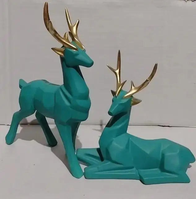 Deer Couple Figurine Contemporary Resin Art Decor - Image 2