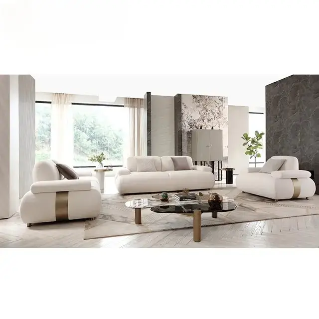 Ralph White Luxurious Velvet leather Sofa: Elegant 5-Seater Living Room Set - Image 4