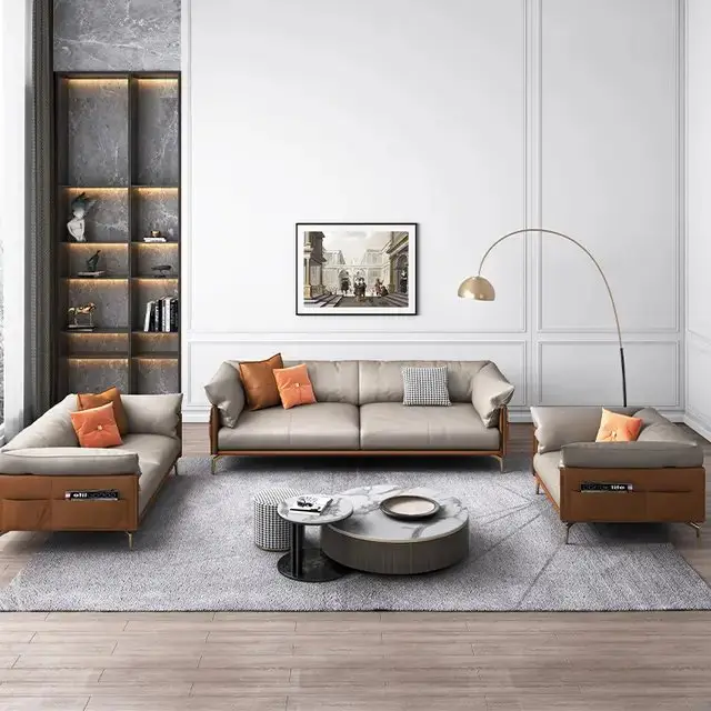 Chile Sofa Set for Living Room | 5 Seater Sofa, Sofa Set - Napper (PU leather, Omega Brown and Grey) - Image 2