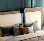 Bellagio Contemporary Leatherette Upholstered Bed and pair of bedside tables - Image 6
