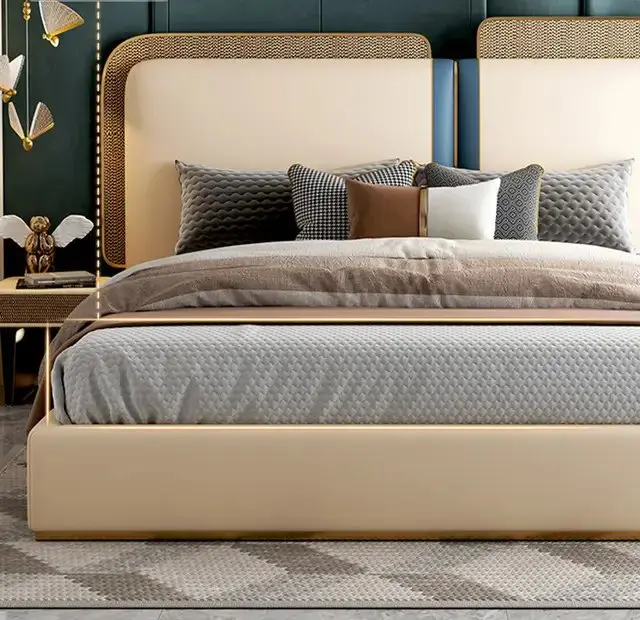 Bellagio Contemporary Leatherette Upholstered Bed and pair of bedside tables - Image 2