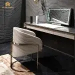 Modern luxury Champagne Gold Metal and Cream Leatherette Dining Chairs - Image 5