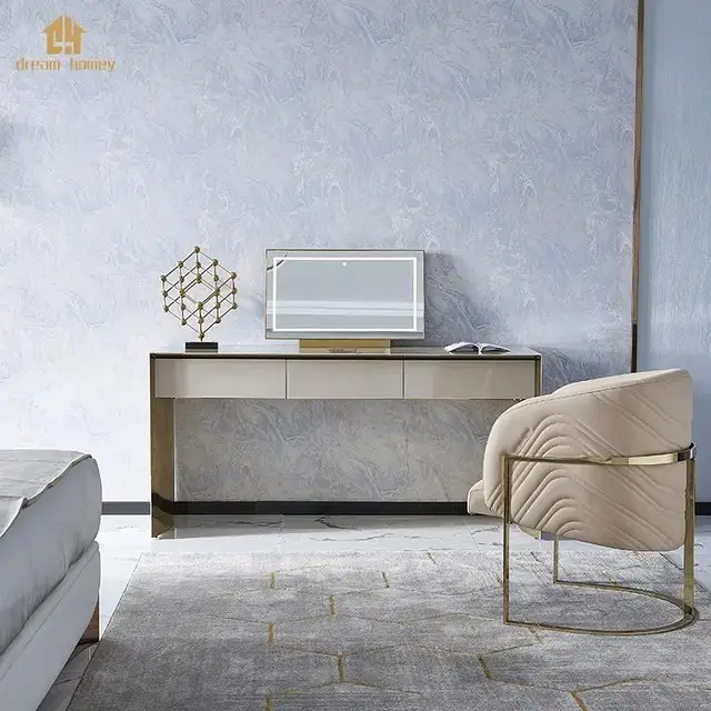 Modern luxury Champagne Gold Metal and Cream Leatherette Dining Chairs - Image 6