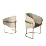 Modern luxury Champagne Gold Metal and Cream Leatherette Dining Chairs - Image 4