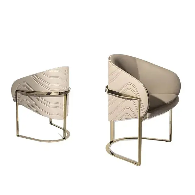 Modern luxury Champagne Gold Metal and Cream Leatherette Dining Chairs - Image 4