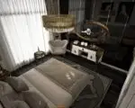 Chorus Premium Velvet Upholstered Bed and pair of bedside tables for villa - Image 9