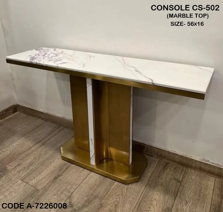 Sodexo Console Table Modern Maximalist Design Gold Finish Marble Top Console Table - Image 8