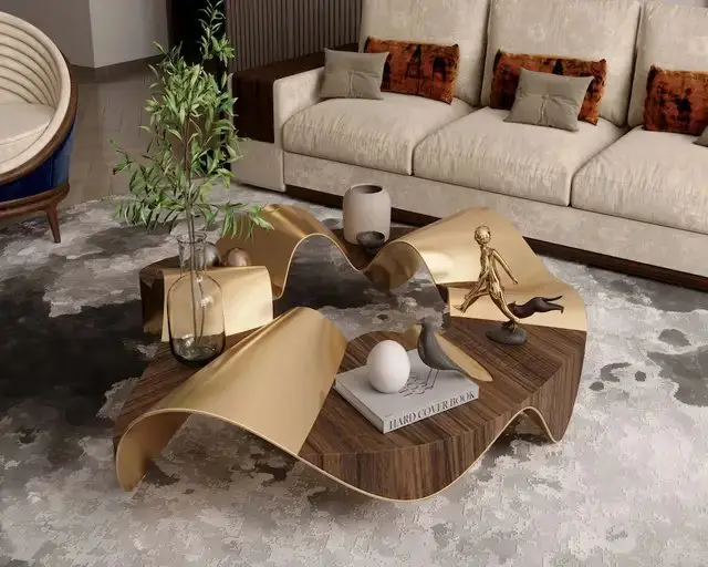 Wave finish minimalist style coffee table for hotel lobby - Image 2