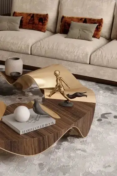 Wave finish minimalist style coffee table for hotel lobby - Image 5