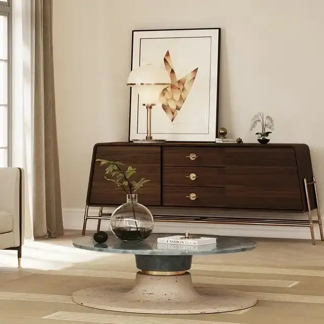 1000101827.jpg Wood story Bar Unit sheesham wood sideboard cabinet with Stainless Steel Base - Image 1
